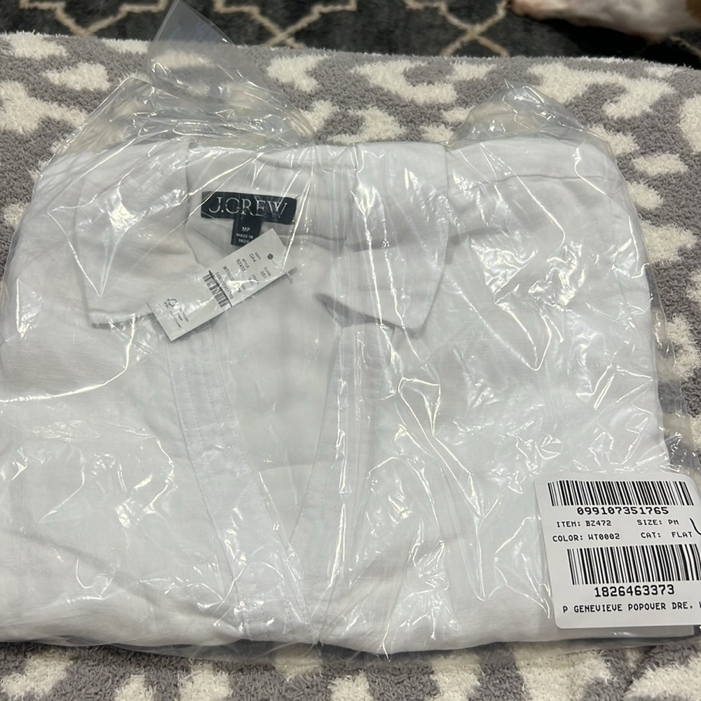 J. Crew White V-Neck Bungalow Linen Mini Dress medium petite - Picture 2 of 2